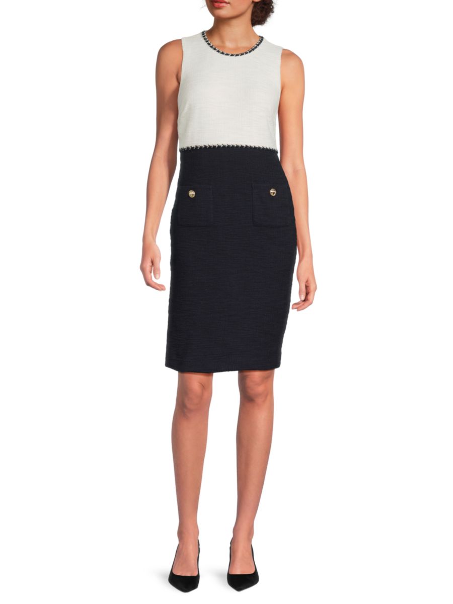 

Платье-футляр из контрастного трикотажа из твида Karl Lagerfeld Paris, цвет Soft White Navy
