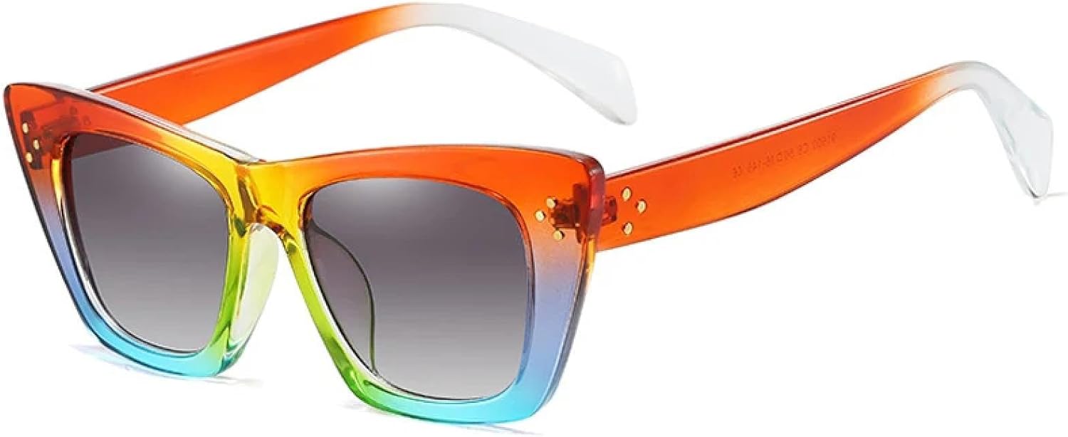 

Ретро большие солнцезащитные очки «кошачий глаз» с яркими линзами для женщин, градиентные, модные, с заклепками, мужские солнцезащитные очки UV400 TVTBBVV, Colorful Gray