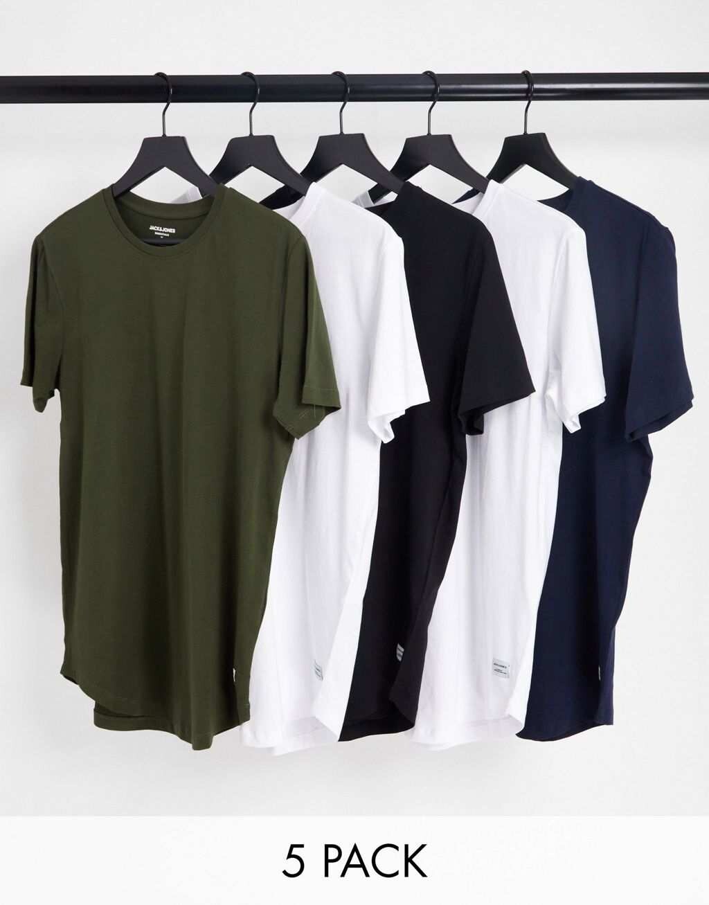 

Комплект из 5 удлиненных футболок с круглым подолом Jack & Jones