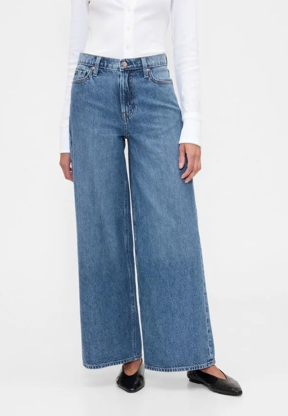 Широкие широкие штанины свободного кроя Gap, Medium Wash