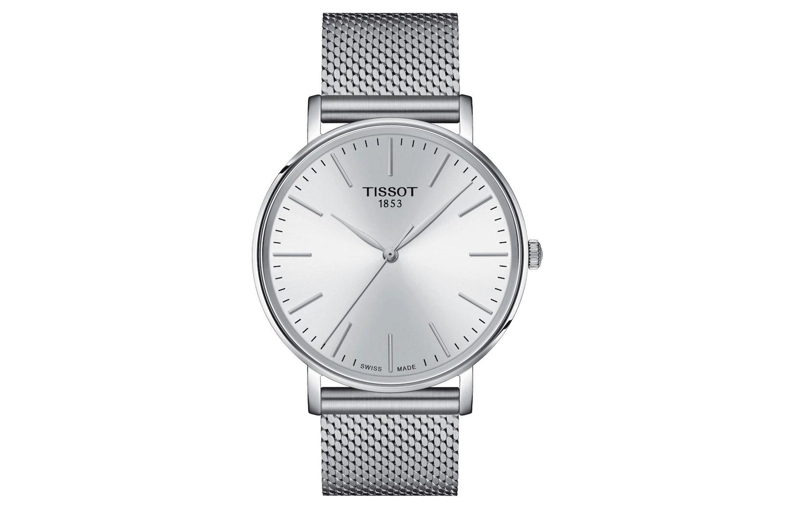 

Мужские часы с кварцевым механизмом TISSOT, серебристый циферблат, стальной корпус, стальной браслет