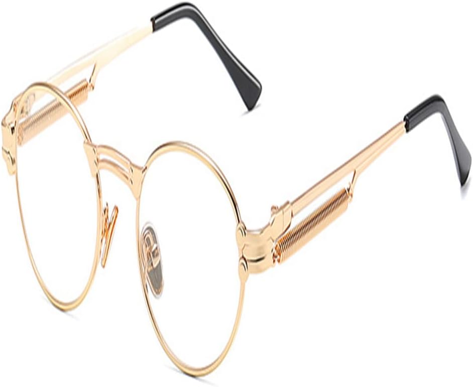 

золотые ретро круглые солнцезащитные очки винтажные мужские летние металлические панк солнцезащитные очки для женщин овальные защита от синего света UV400 унисекс KTUCN, Gold With Clear