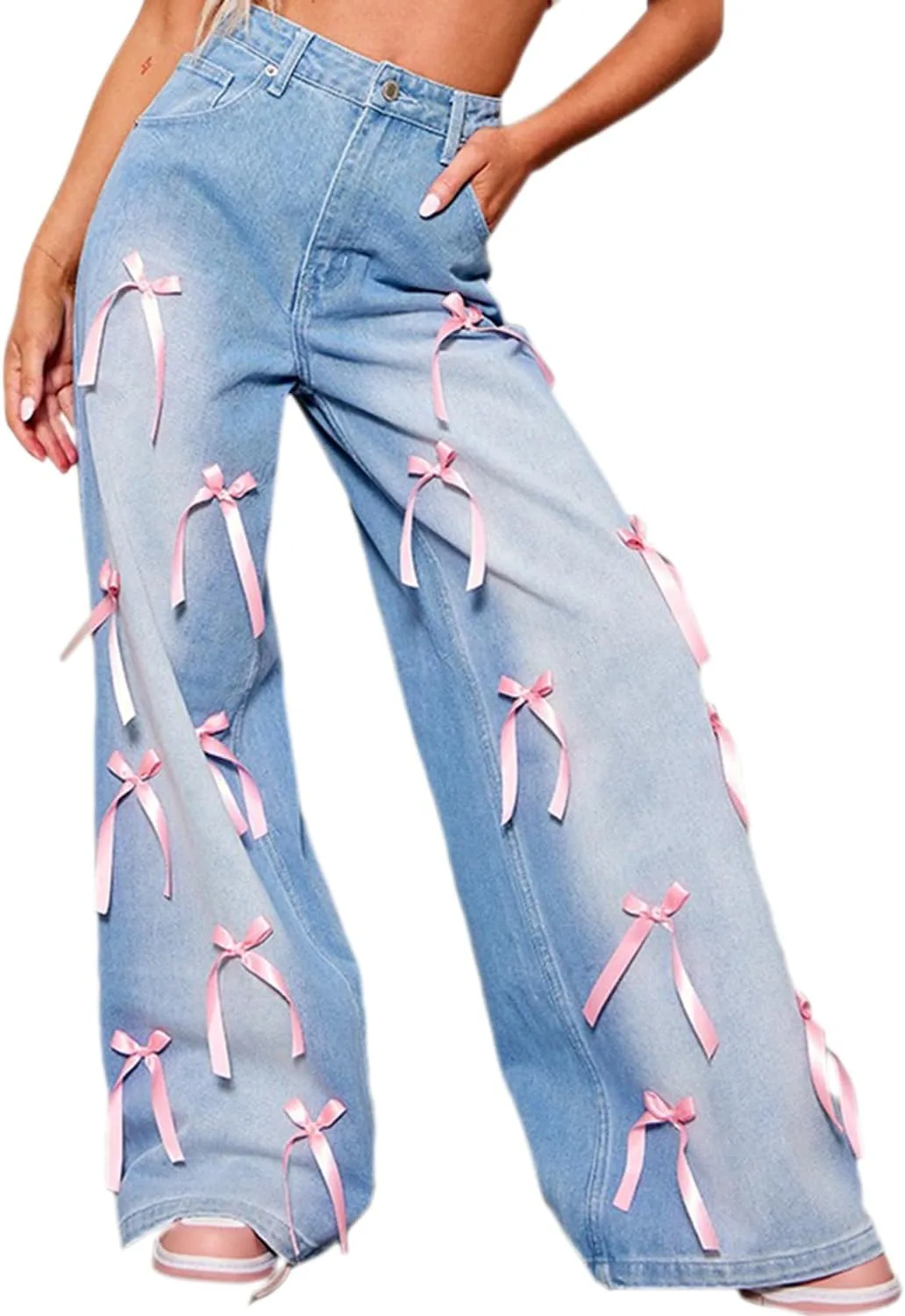 

Женские джинсы в стиле streetwear с высокой талией и широкими штанинами NIGHTMISS