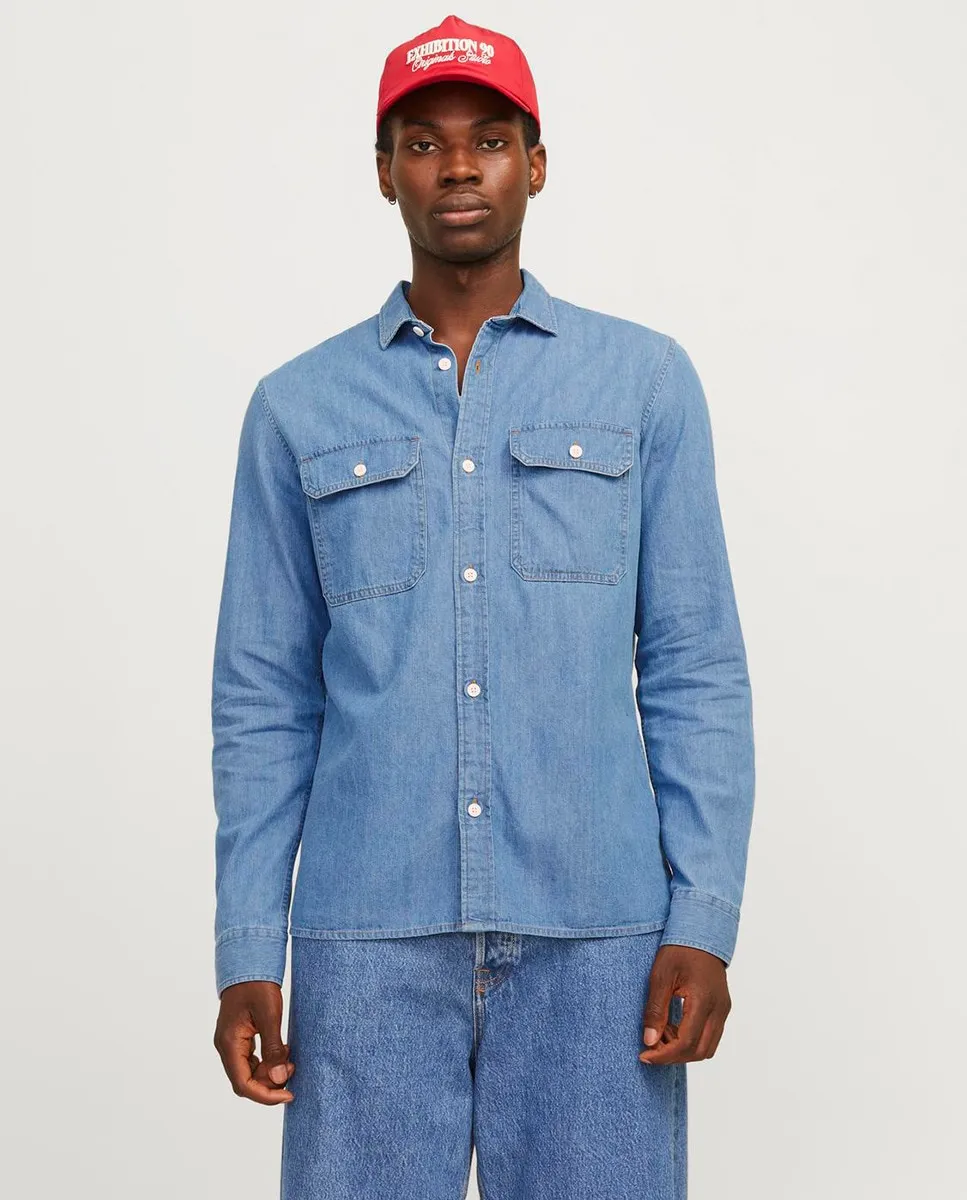 

Рубашка с фактурным хлопком и застежкой на пуговицы Jack & Jones, светло-голубой