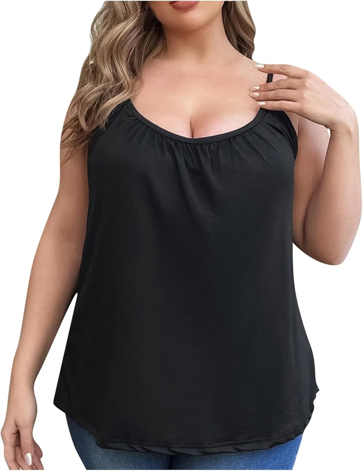 Топ-майка с встроенным бюстгальтером, Plus Size, Black