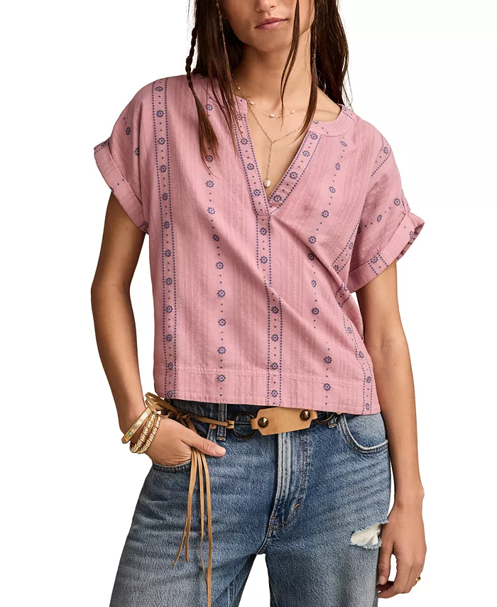 

Женская блуза с вышивкой из хлопка и манжетами на рукавах Lucky Brand, розовый