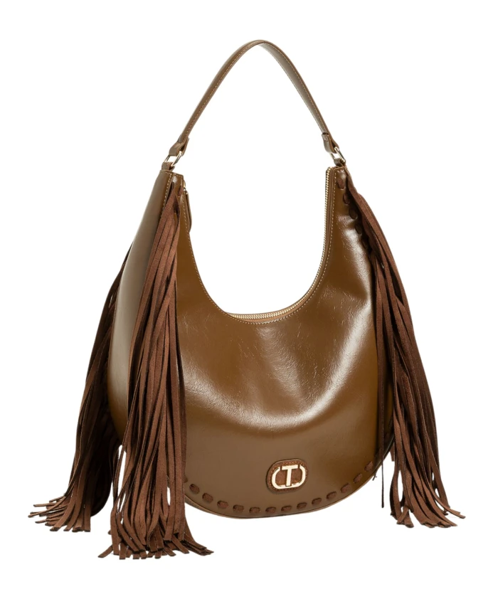 

Коричневая богемная сумка через плечо с бахромой Twinset, коричневый