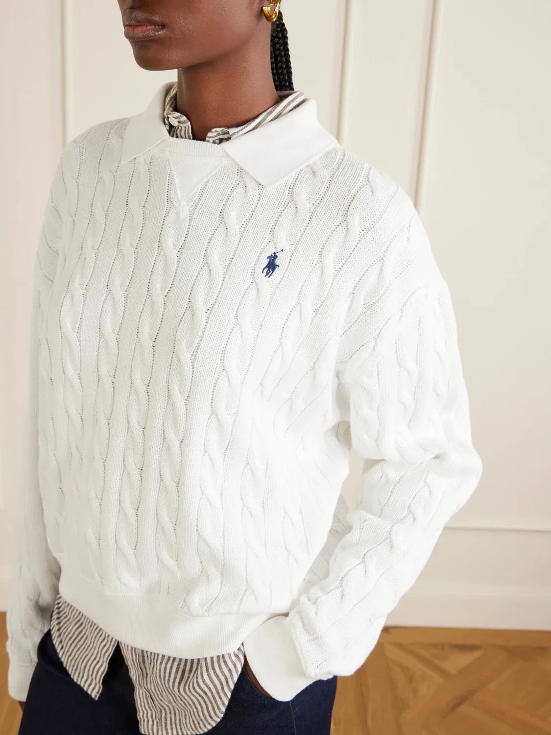 Хлопковый свитер крупной вязки POLO RALPH LAUREN, белый — фото 4