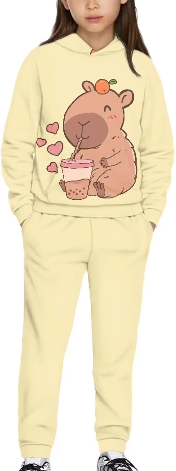 Детский спортивный костюм с капюшоном Cute Capybara With Heart Print