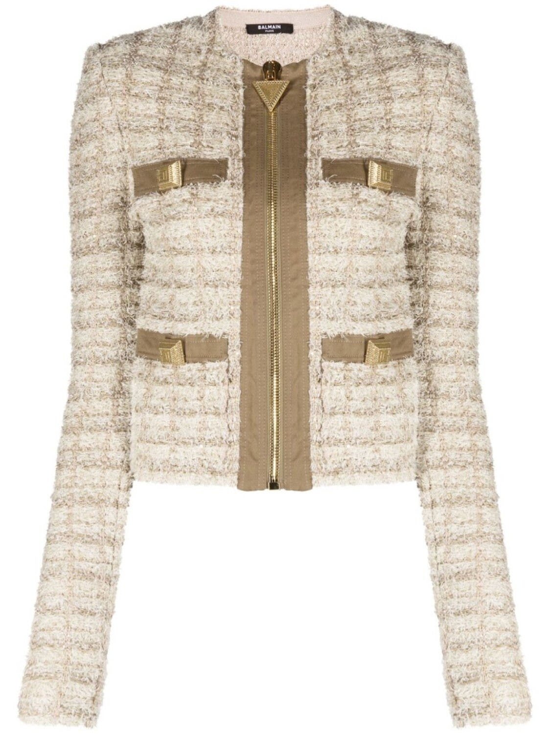

Balmain твидовый пиджак на молнии, зеленый