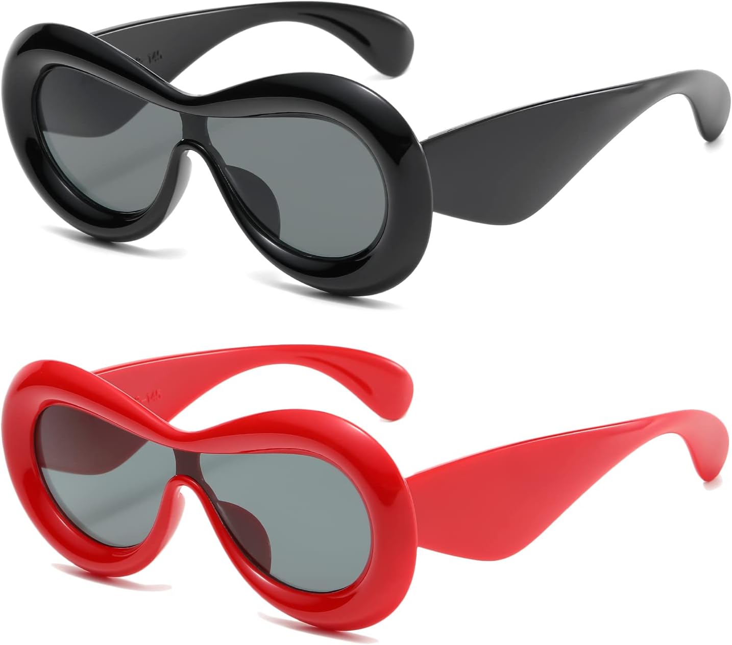 

Солнцезащитные очки Long Keeper 2 пары, увеличенного овального размера, для женщин и мужчин, в стиле Y2K, с надувной оправой и цельными линзами, защита от УФ-излучения UV400, Black+red