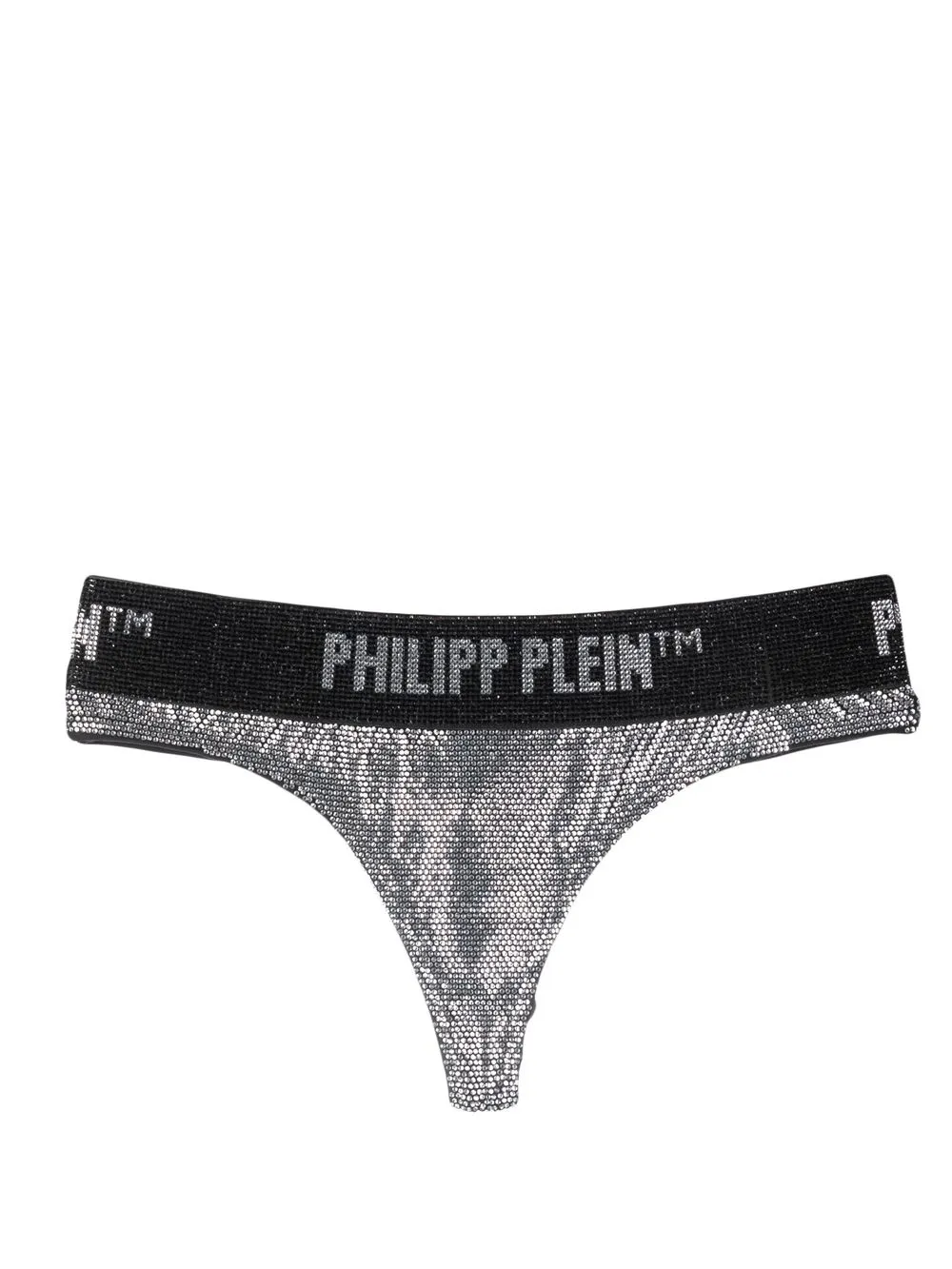 

Трусы-стринги с эффектом металлик и кристаллами Philipp Plein, серебяный