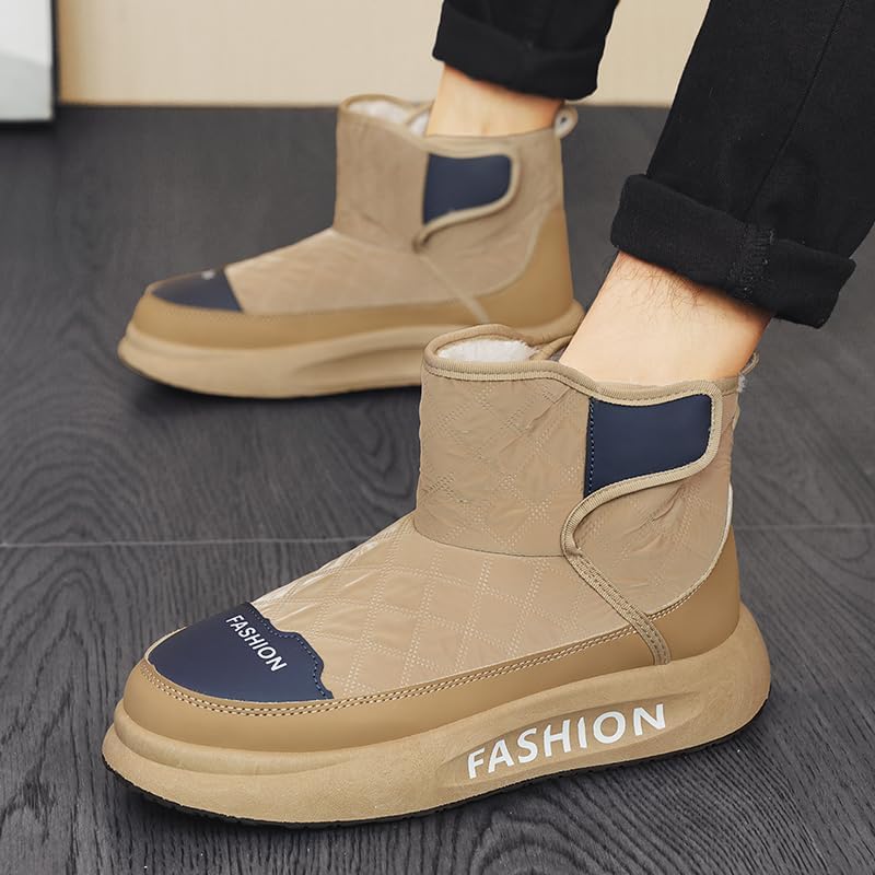 Мужские зимние сапоги с меховой подкладкой, водонепроницаемые, теплые, на щиколотку, с застежкой-липучкой, удобные для прогулок на улице Hhhchpm, хаки — фото 3