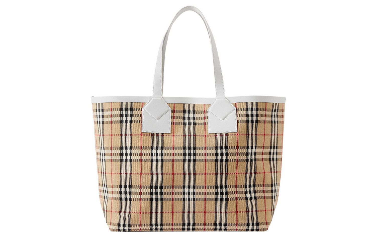 

Хлопковая сумка-шоппер с отделкой из телячьей кожи, женская архивная модель Tubas бежево-белого цвета Burberry