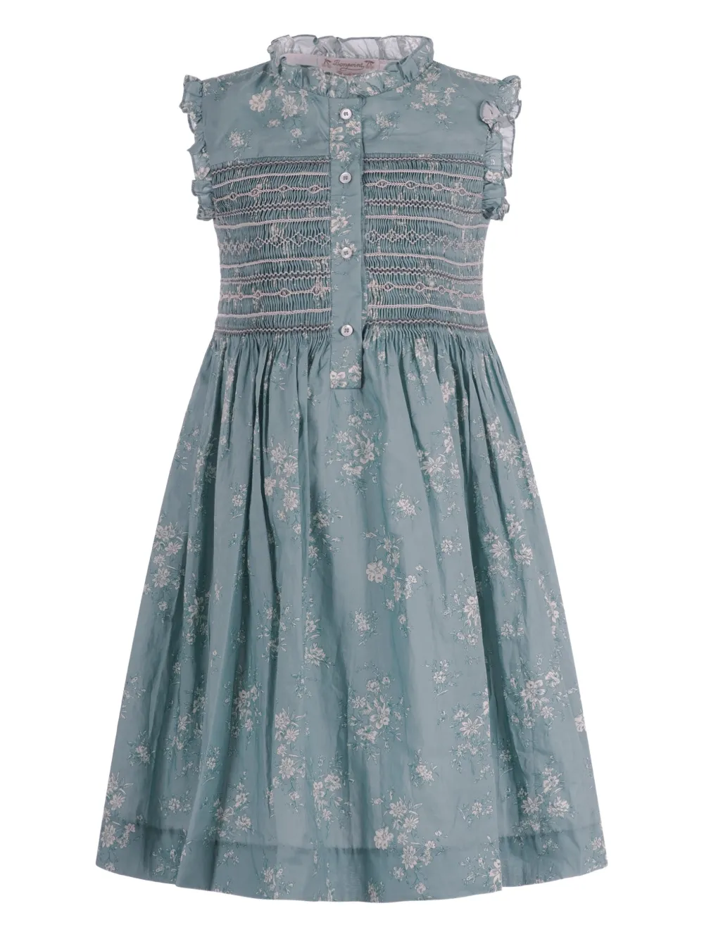 

Платье с цветочным принтом и отделкой в технике смокинг Bonpoint, синий