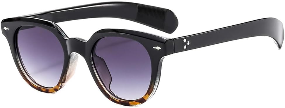 

Модные овальные женские солнцезащитные очки в стиле ретро с заклепками, мужские трендовые солнцезащитные очки с градиентным покрытием UV400 желто-синего цвета TKKTLLT, Black Leopard Grey