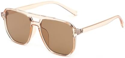 

HaoLMi - Женские декоративные очки-солнцезащитные очки UV400, Мужские солнцезащитные очки в стиле ретро с двойной перемычкой, Модные солнцезащитные очки, Champagne Tea