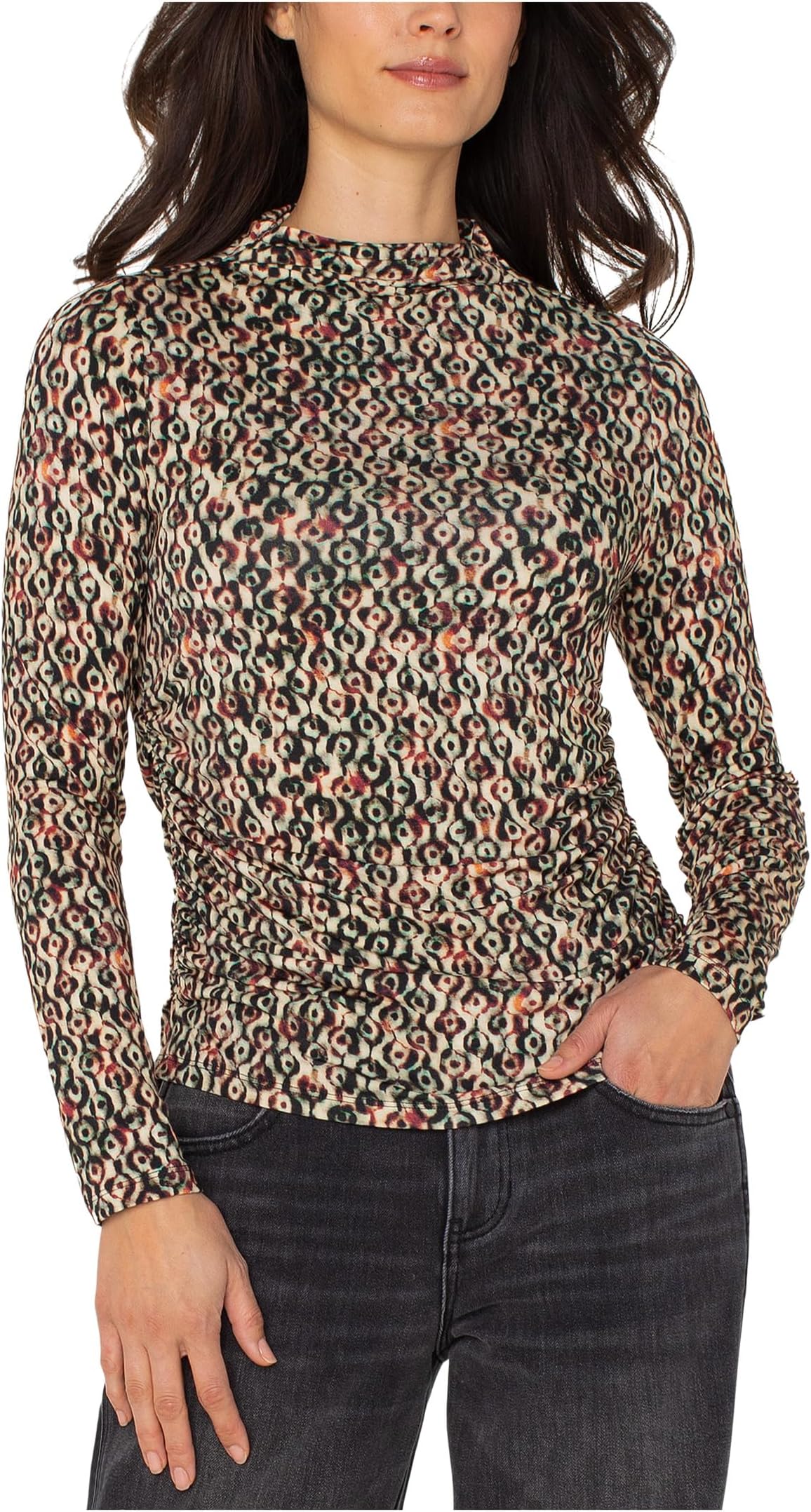 

Топ Liverpool Los Angeles Long Sleeve Pleasted Mock Neck Knit Top with Shirring, цвет Multi Geo Ikat