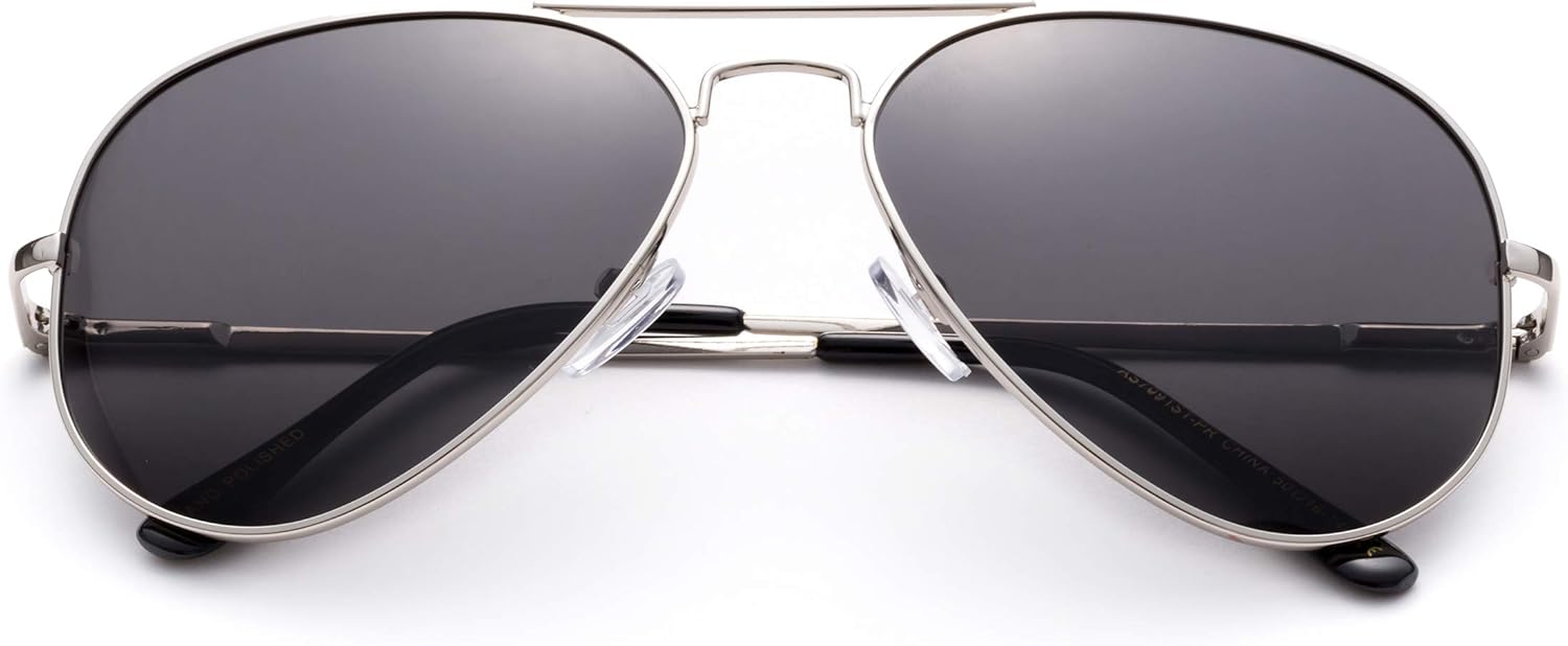 

Поляризованные солнцезащитные очки-авиаторы с зеркальными линзами. Классические поляризованные солнцезащитные очки-авиаторы, маленький размер Newbee Fashion Sunglasses, Silver/Smoke