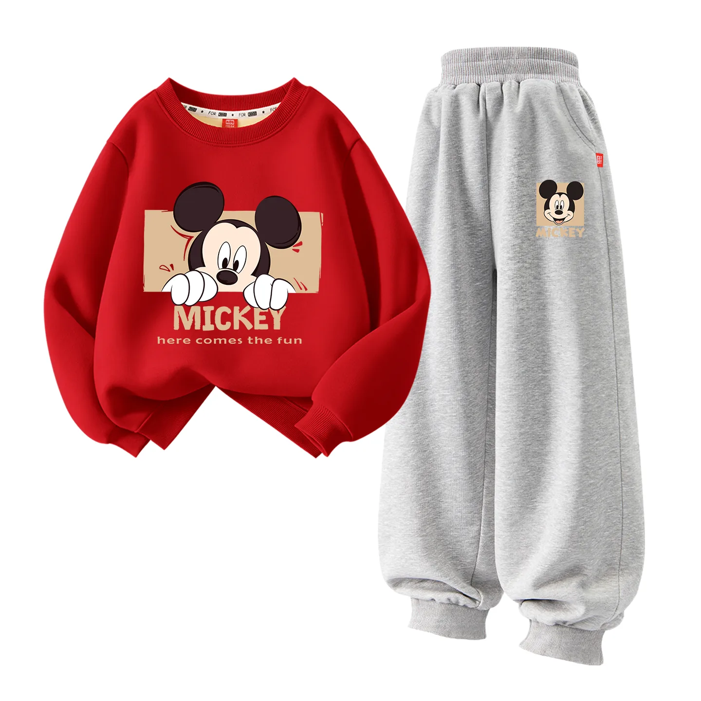 Детский спортивный комплект Casual Sportswear из 2 предметов Disney, [Thickened and Fleece-Lined]Di Online Red+Di Joy K Gray