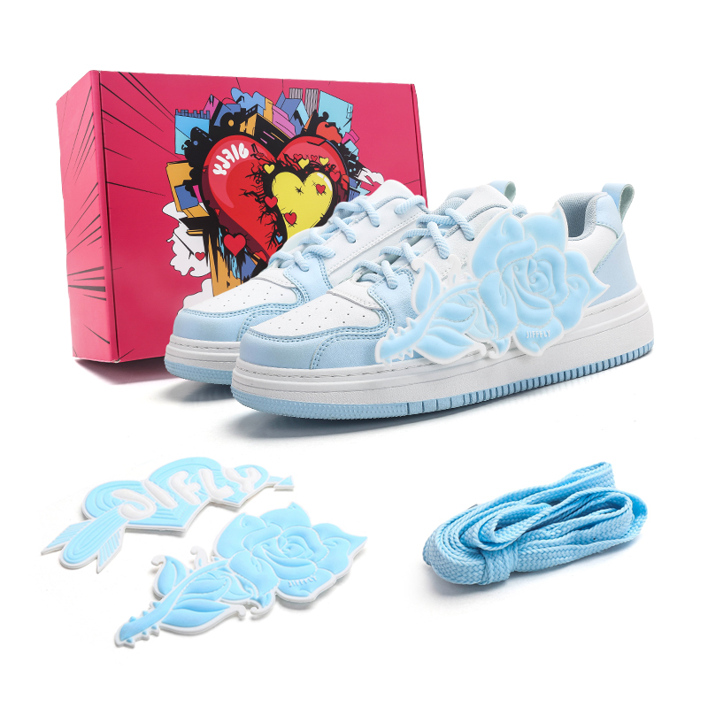 

Jifffly Антискользящие и износостойкие низкие скейтерские кроссовки с эффектом увеличения роста унисекс (бело-голубые) JFY-681, цвет ( White Blue )JFY-681