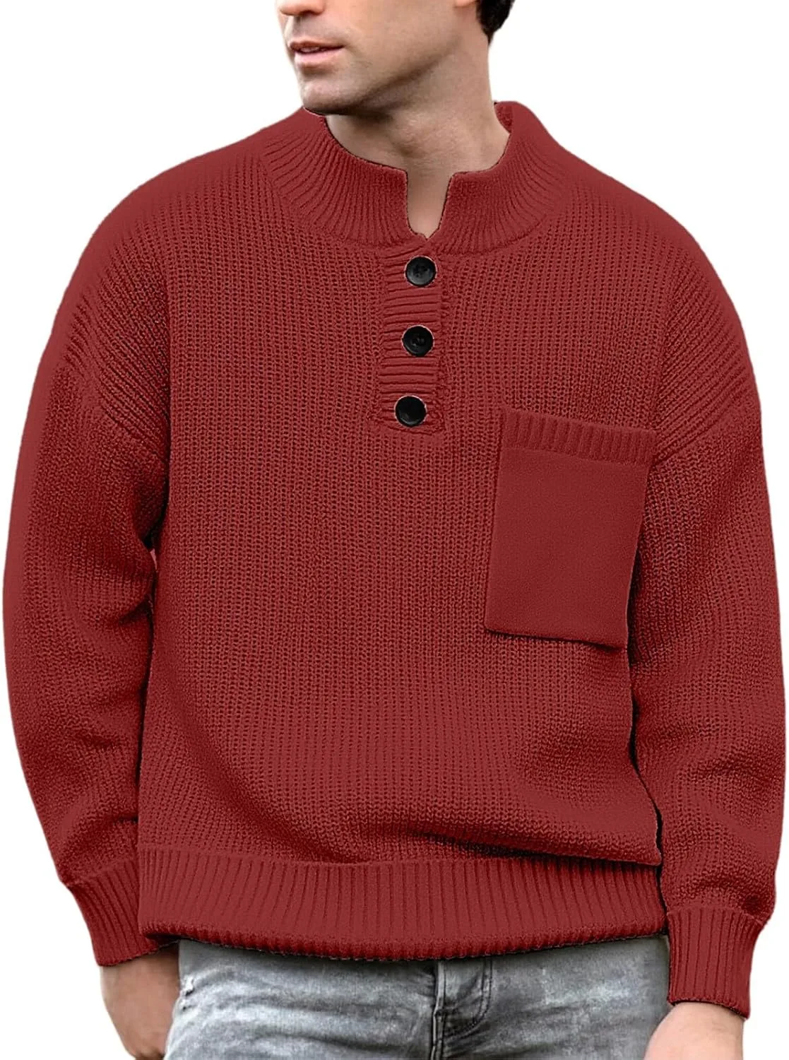 

Мужской свитер с четвертью пуговиц и воротником стойкой CRNTCEM