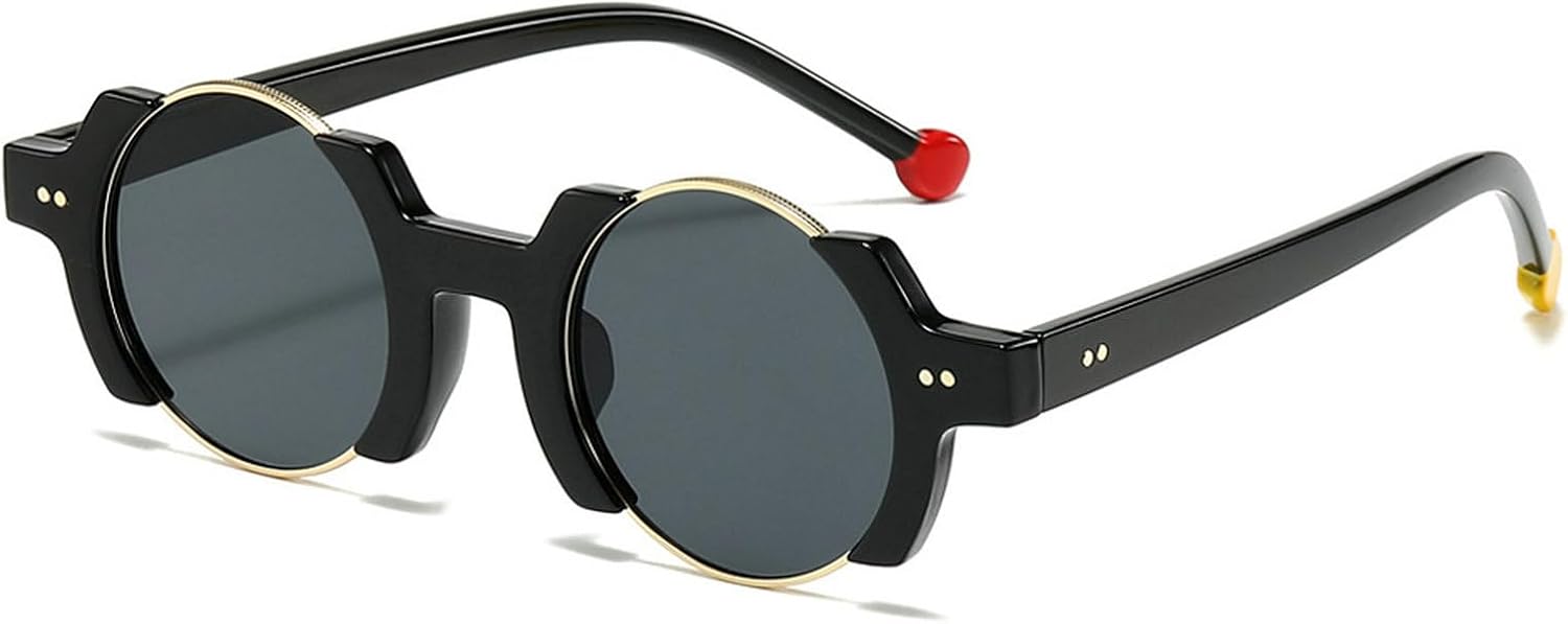 

Популярные модные круглые женские солнцезащитные очки в стиле панк, ретро-очки с заклепками, мужские модные желто-синие солнцезащитные очки с градиентным переходом цвета и защитой от УФ-излучения UV400 mincl, Black