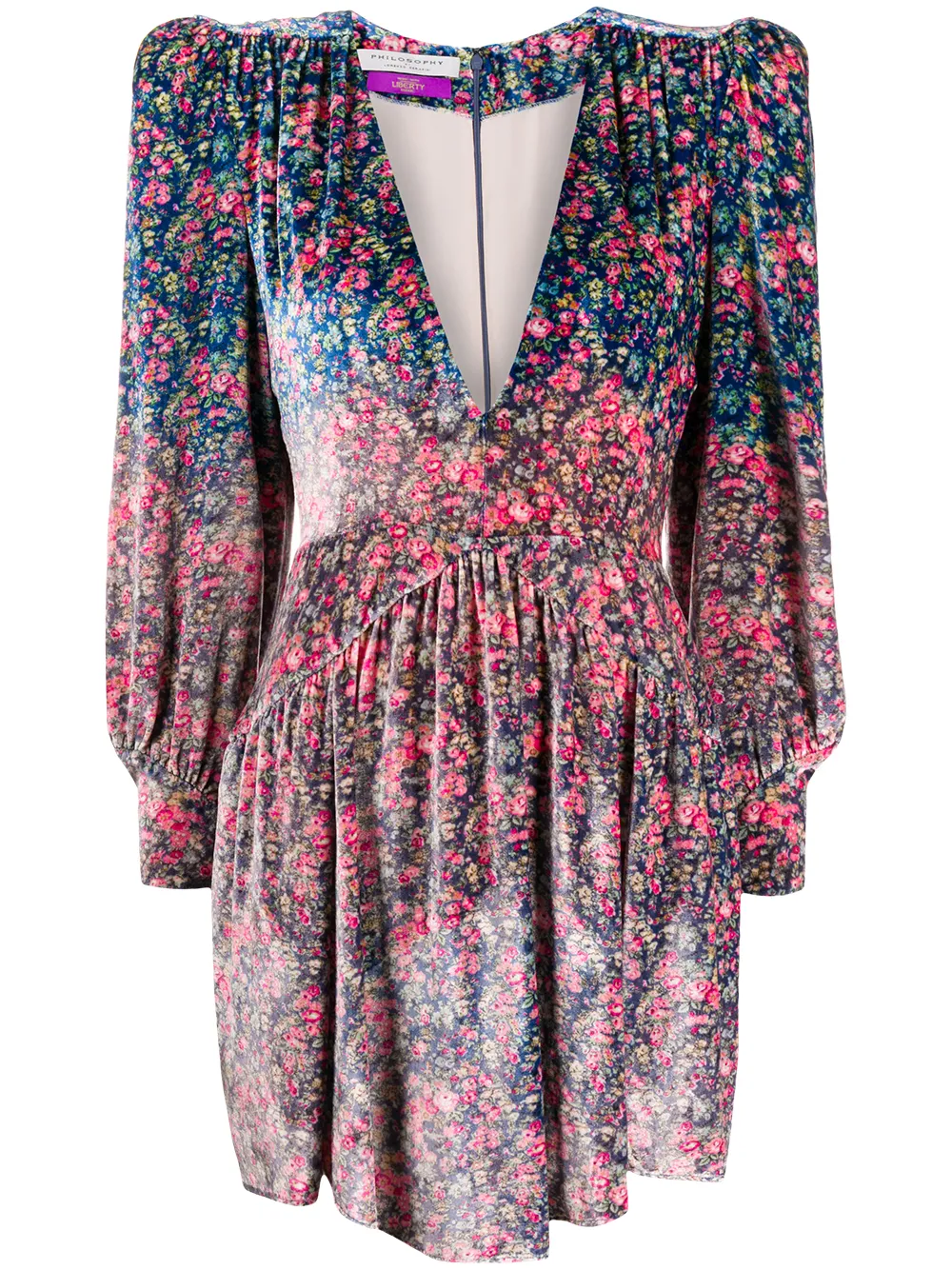 

Бархатное платье мини с цветочным принтом Philosophy Di Lorenzo Serafini, синий