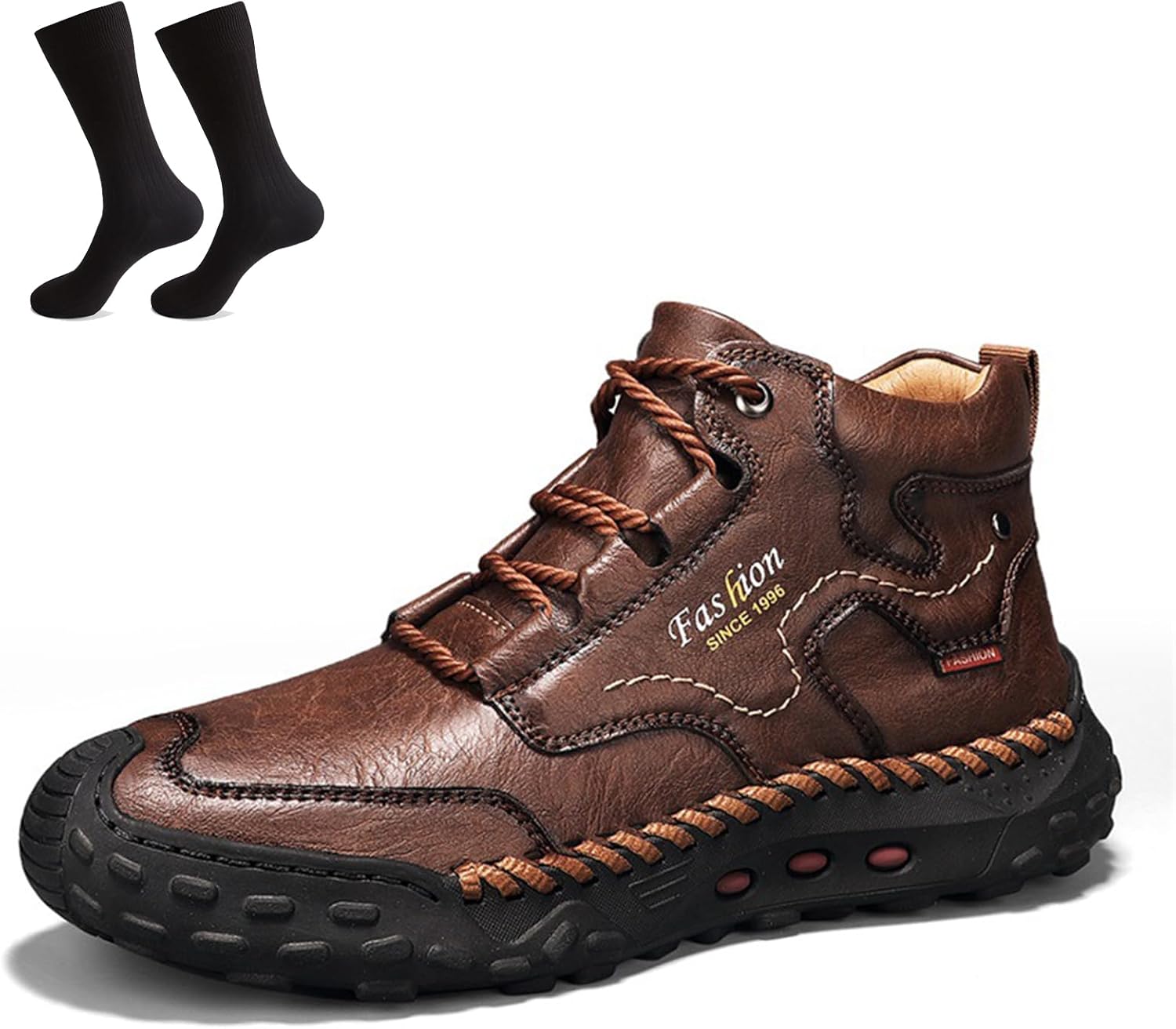 

Мужская обувь, мужские вручную сшитые туфли с комбинированным носком из коровьей кожи, повседневные туфли, широкие удобные кожаные ботинки Generic, темно-коричневый