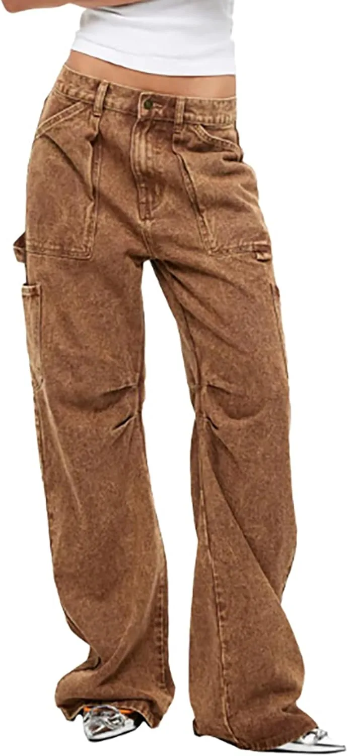 Женские карго джинсы brown wide leg с карманами в стиле y2k