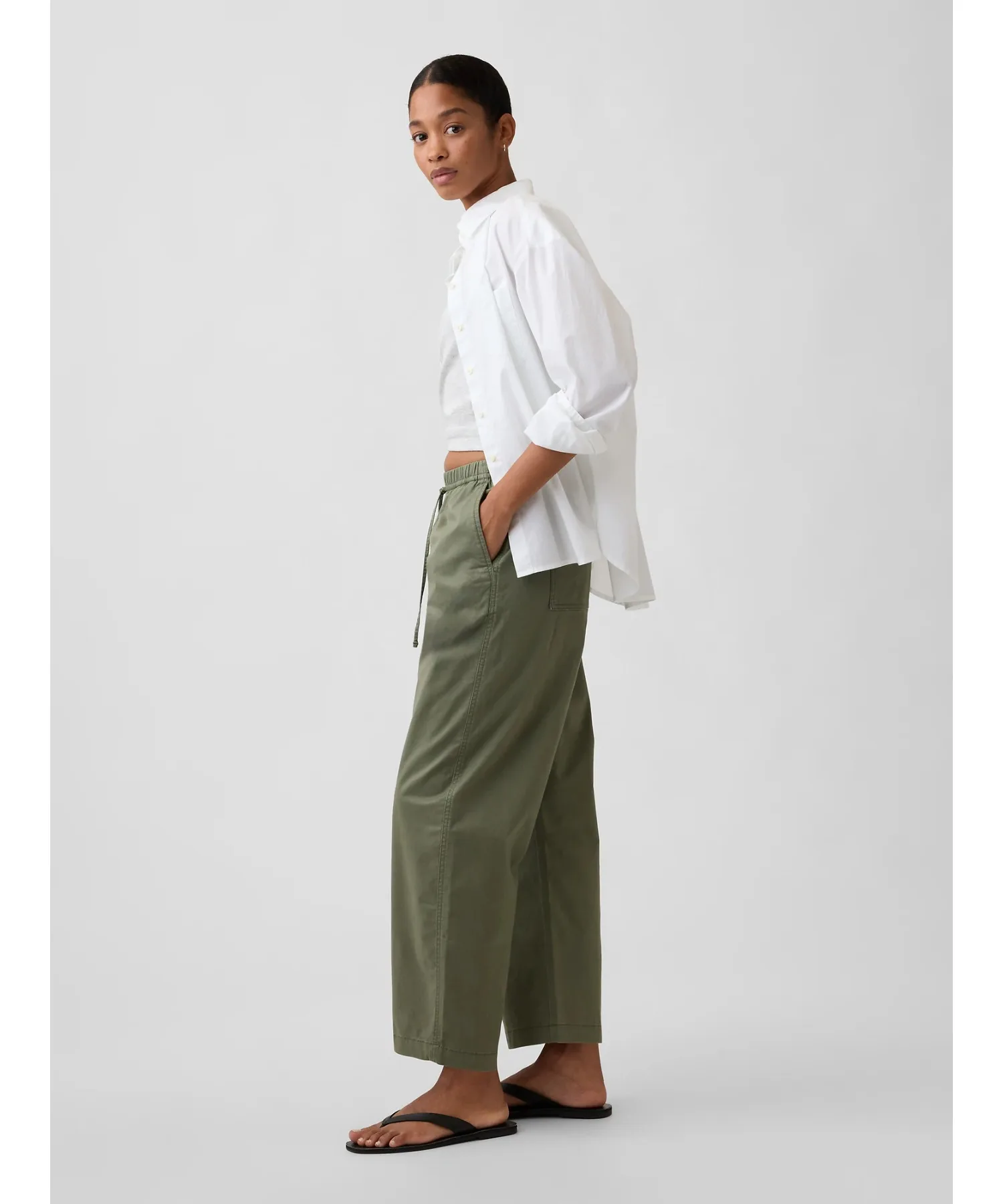Женские брюки бочкообразные High Rise Easy Waist Barrel Khaki GAP бежевые — фото 4