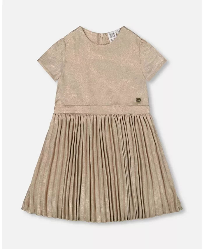 

Детское платье с коротким рукавом и плиссированной юбкой светлый карамельный Deux Par Deux, загар/бежевый