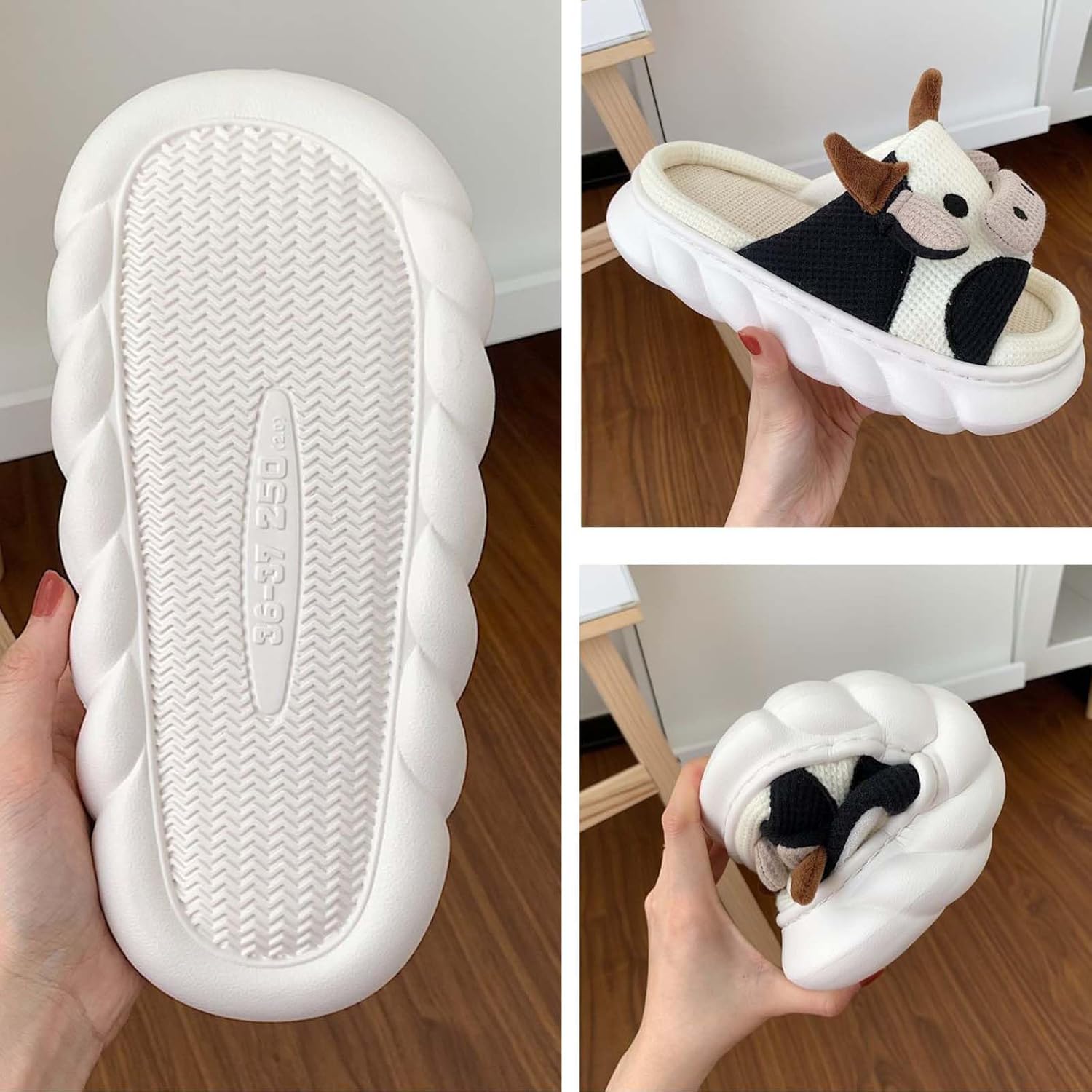 Тапочки с коровой Aucomfo, животные тапочки для женщин и мужчин, для дома и улицы, для спальни, мягкие и пушистые, забавные тапочки, подарки с коровой, белый — фото 2