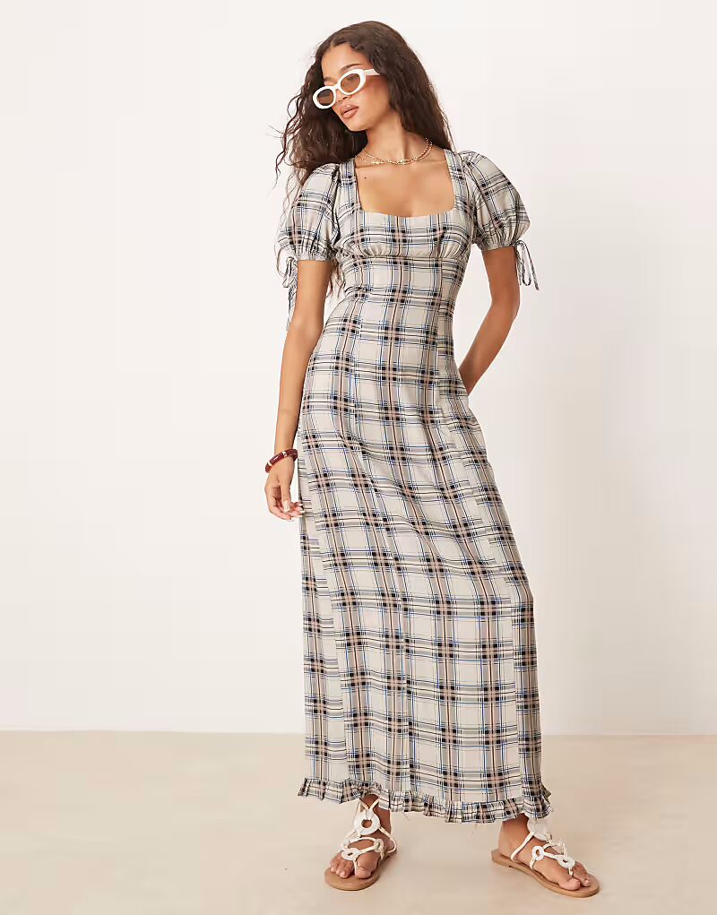 

Платье-футляр миди в серую клетку Asos Design