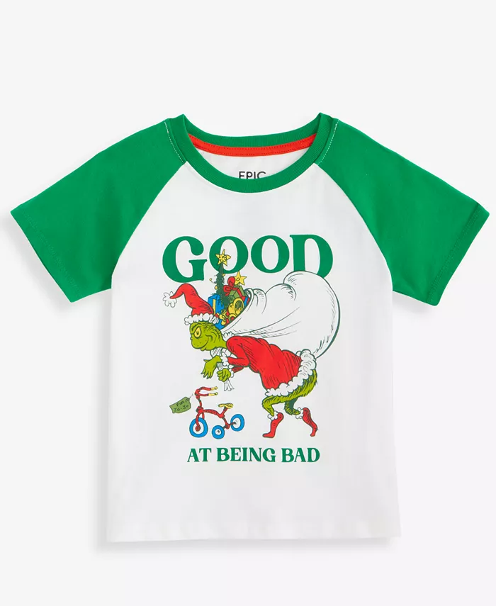 

Футболка с регланными рукавами Grinch для мальчиков Toddler 2T-4T Epic Threads, белый