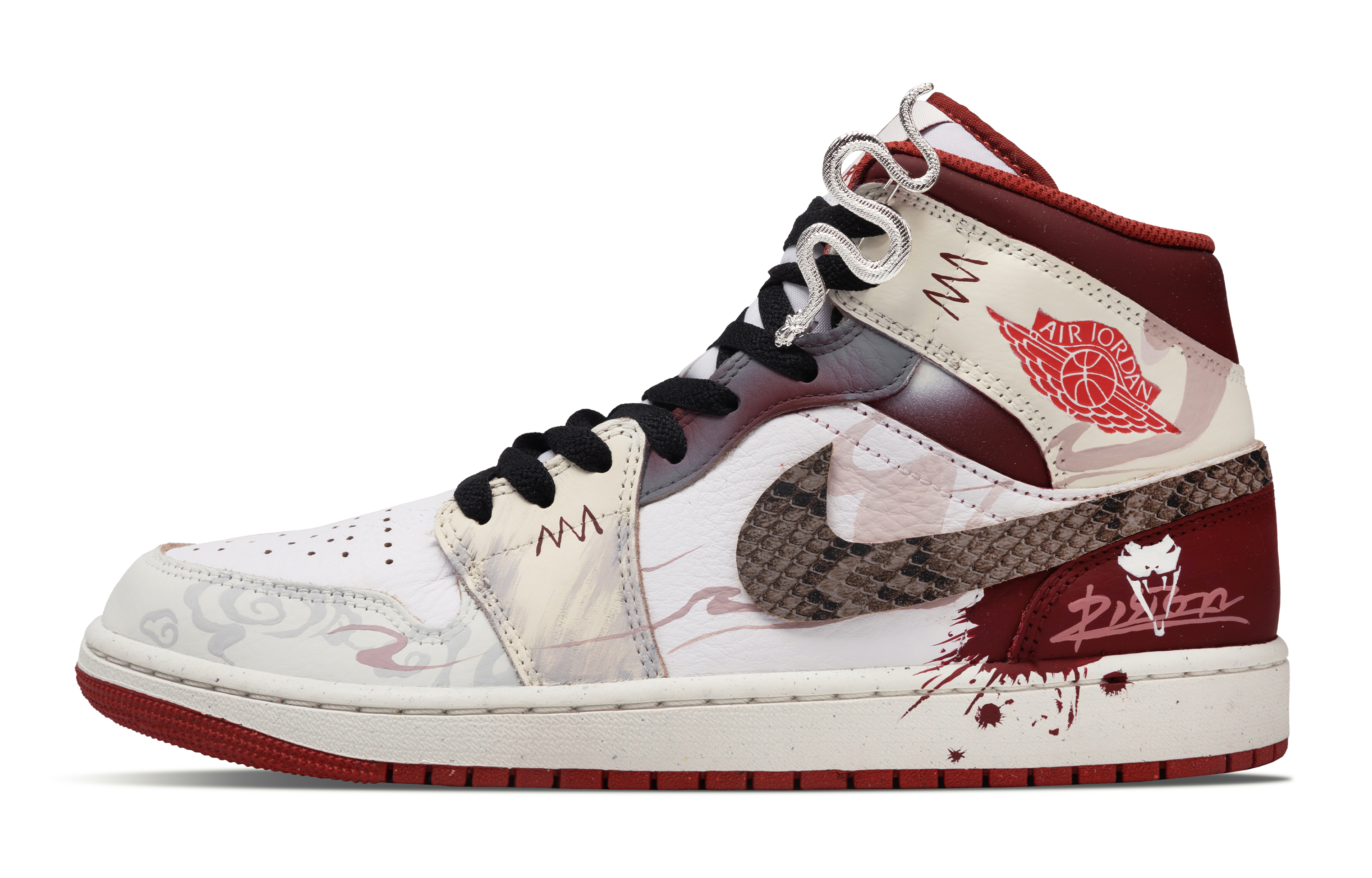 

Jordan Кроссовки баскетбольные мужские Mid-Top Vintage Beige Red с амортизацией Air 1, противоскользящей и износостойкой подошвой