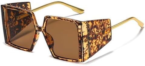 

Винтажные квадратные солнцезащитные очки в стиле панк для женщин, большие солнцезащитные очки в стиле стимпанк для мужчин, ретро-очки с защитой от УФ-излучения UV400 MTZJH, Leopard-brown