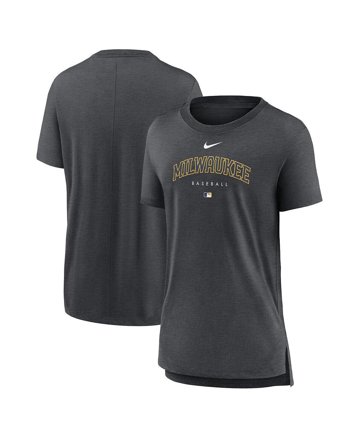 

Женская футболка Heather Charcoal Milwaukee Brewers Authentic Collection Early Work Tri-Blend Nike