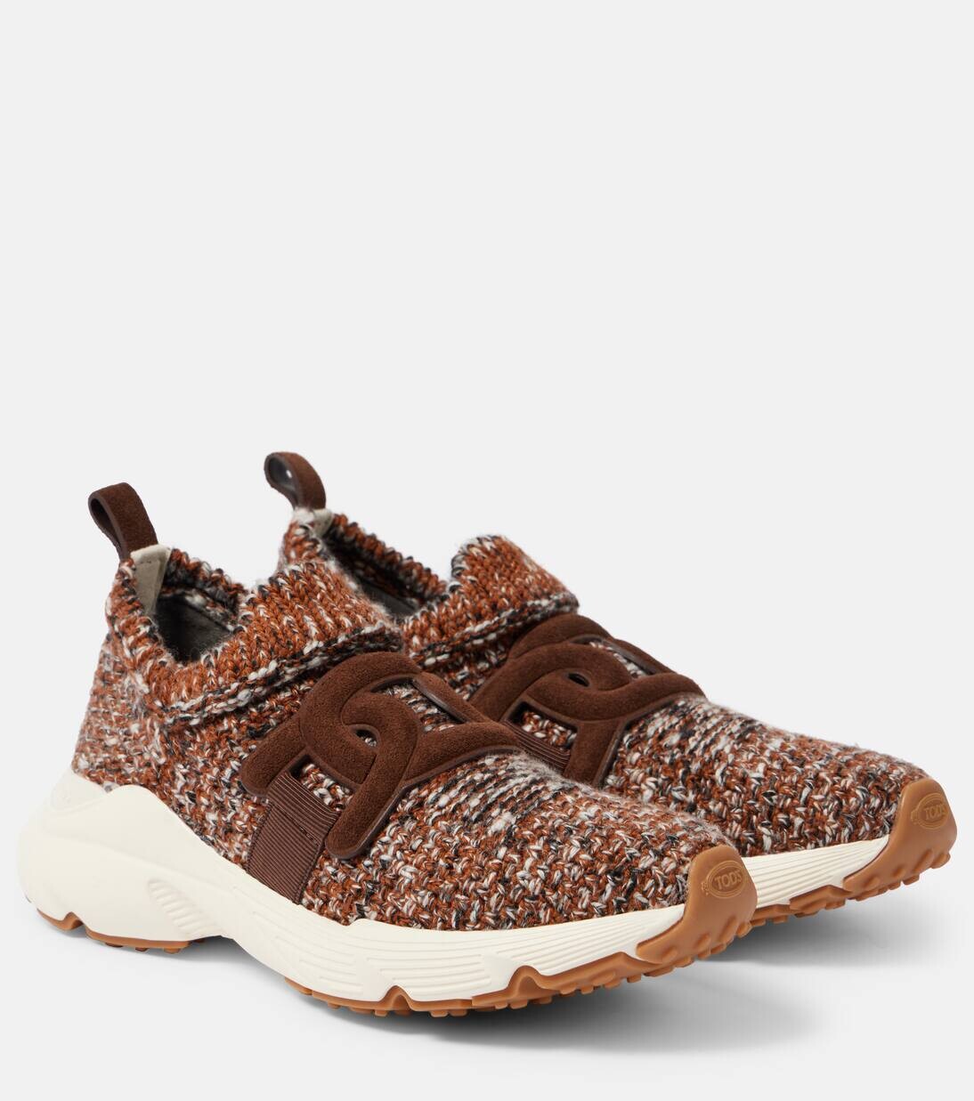 Вязаные кроссовки с кожаной отделкой Tod'S, цвет bruno