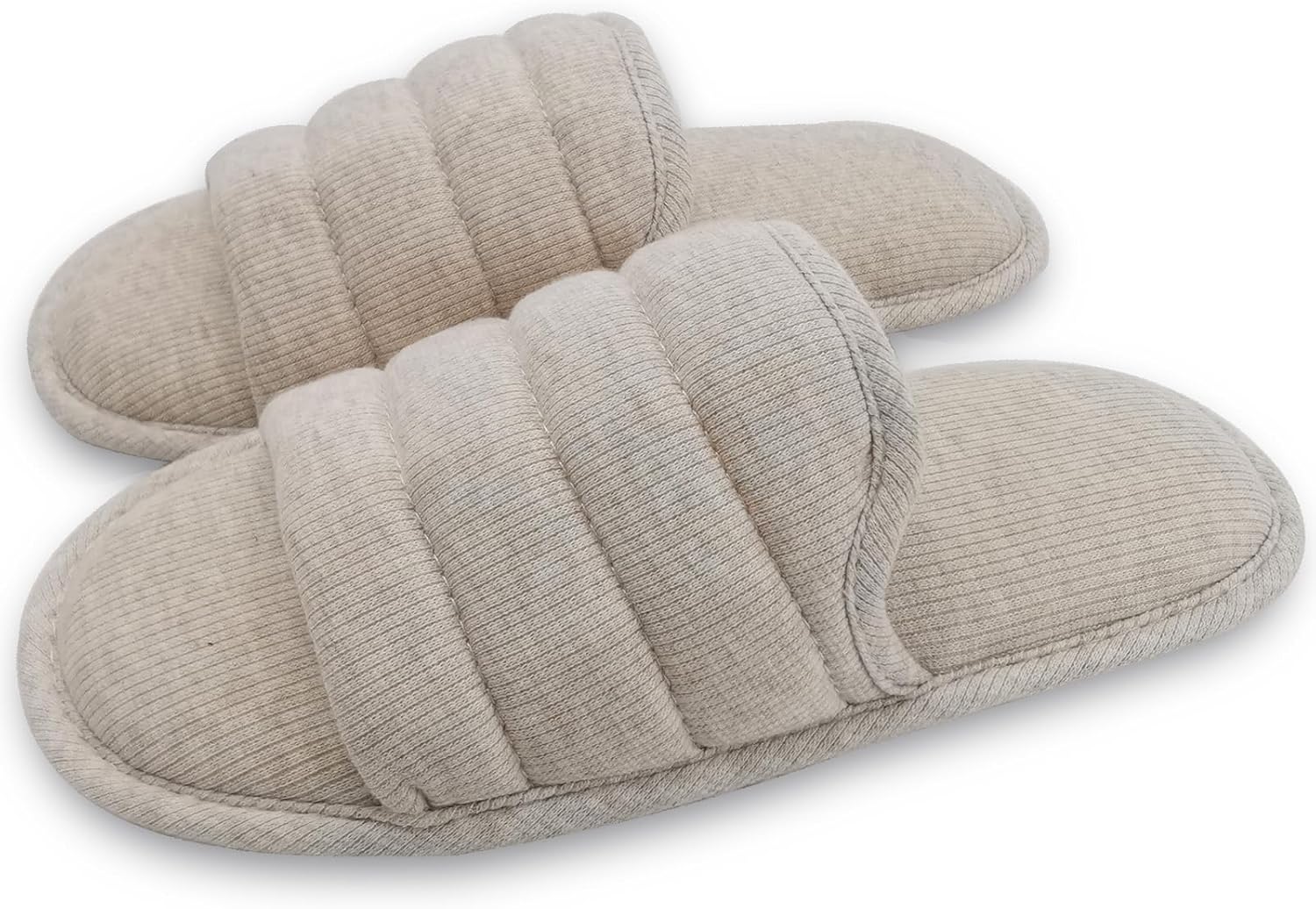 

Мужские хлопковые домашние тапочки ofoot с открытым носком, дышащие летние домашние шлепанцы с амортизирующей подошвой и противоскользящей подошвой, бежевый