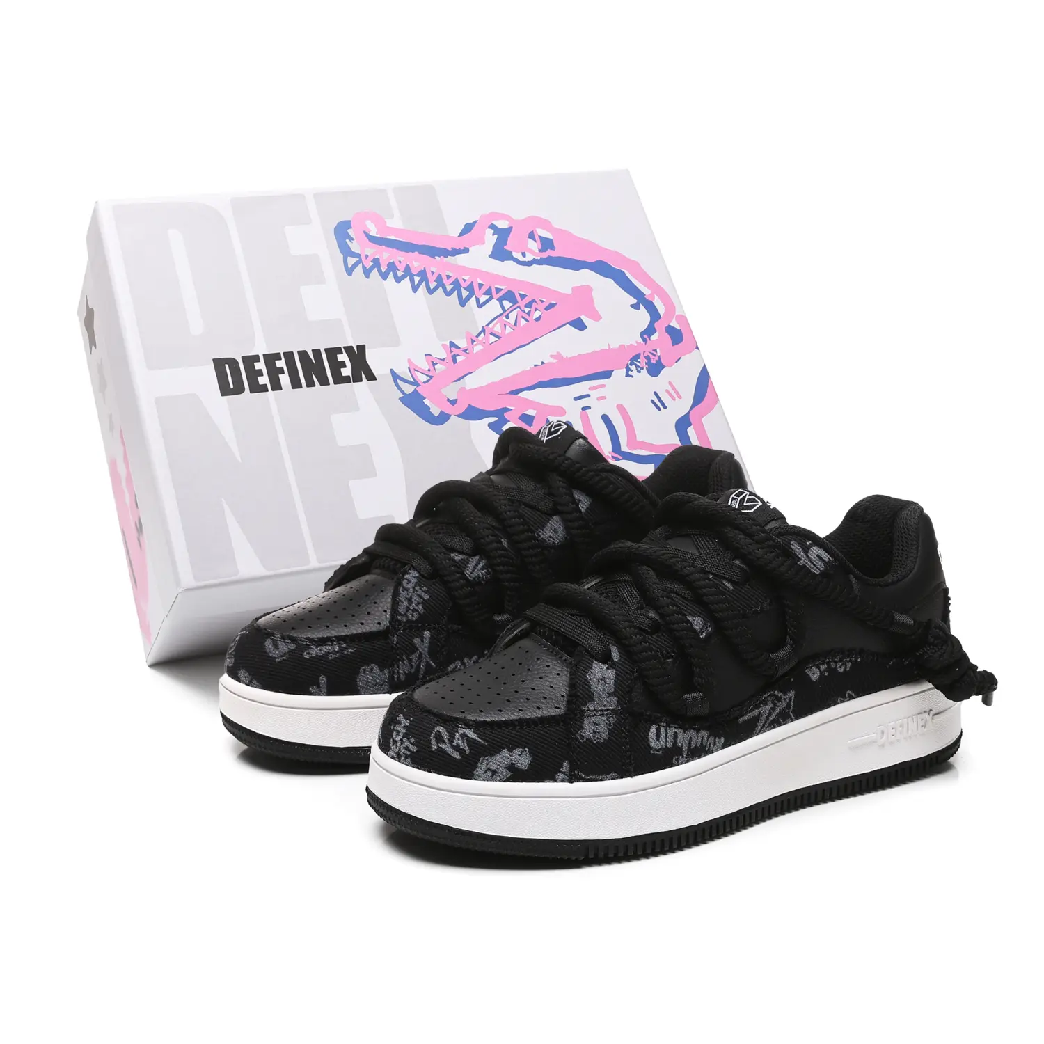 

DEFINEX Унисекс скейтерские кеды низкие бело-черные, цвет Black