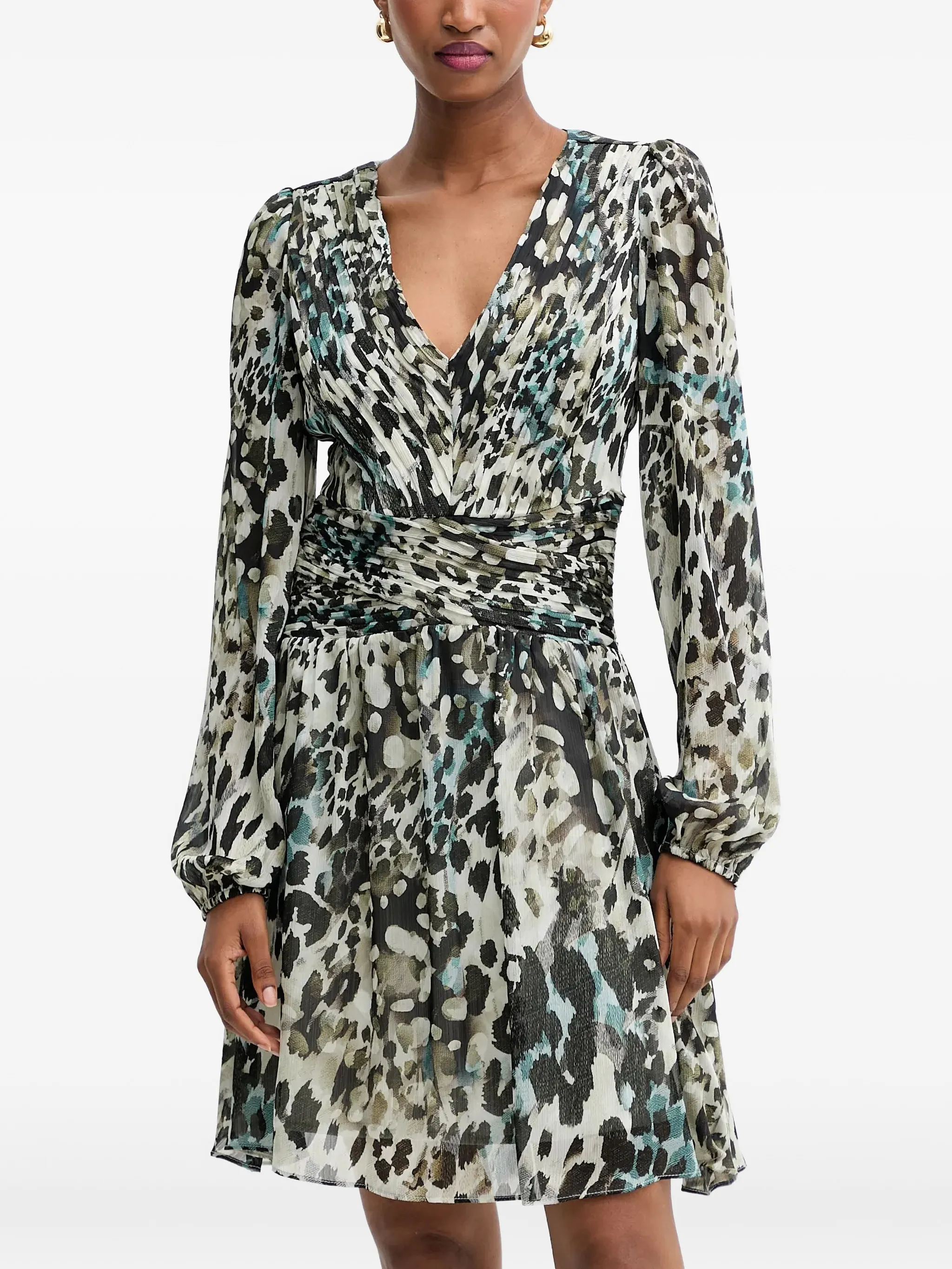 

Мини-платье с v-образным вырезом и длинными рукавами Guess Usa, черный