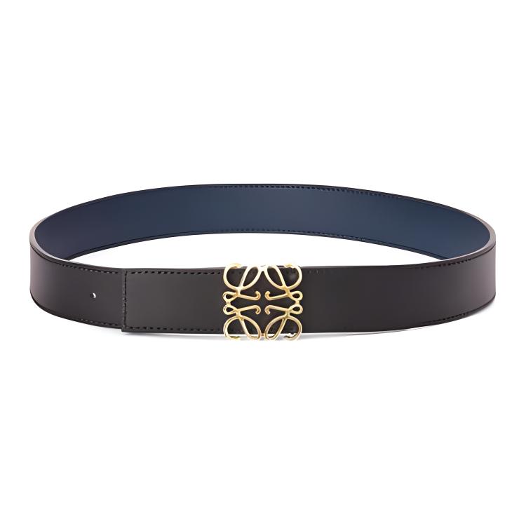 

Кожаный ремень из коровьей кожи мужской черный/синий ширина 3,5 см LOEWE