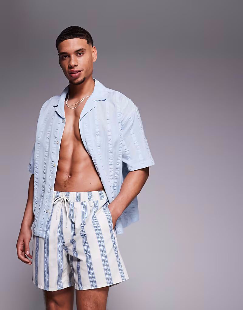 

Плавки-шорты ASOS DESIGN средней длины в синюю полоску