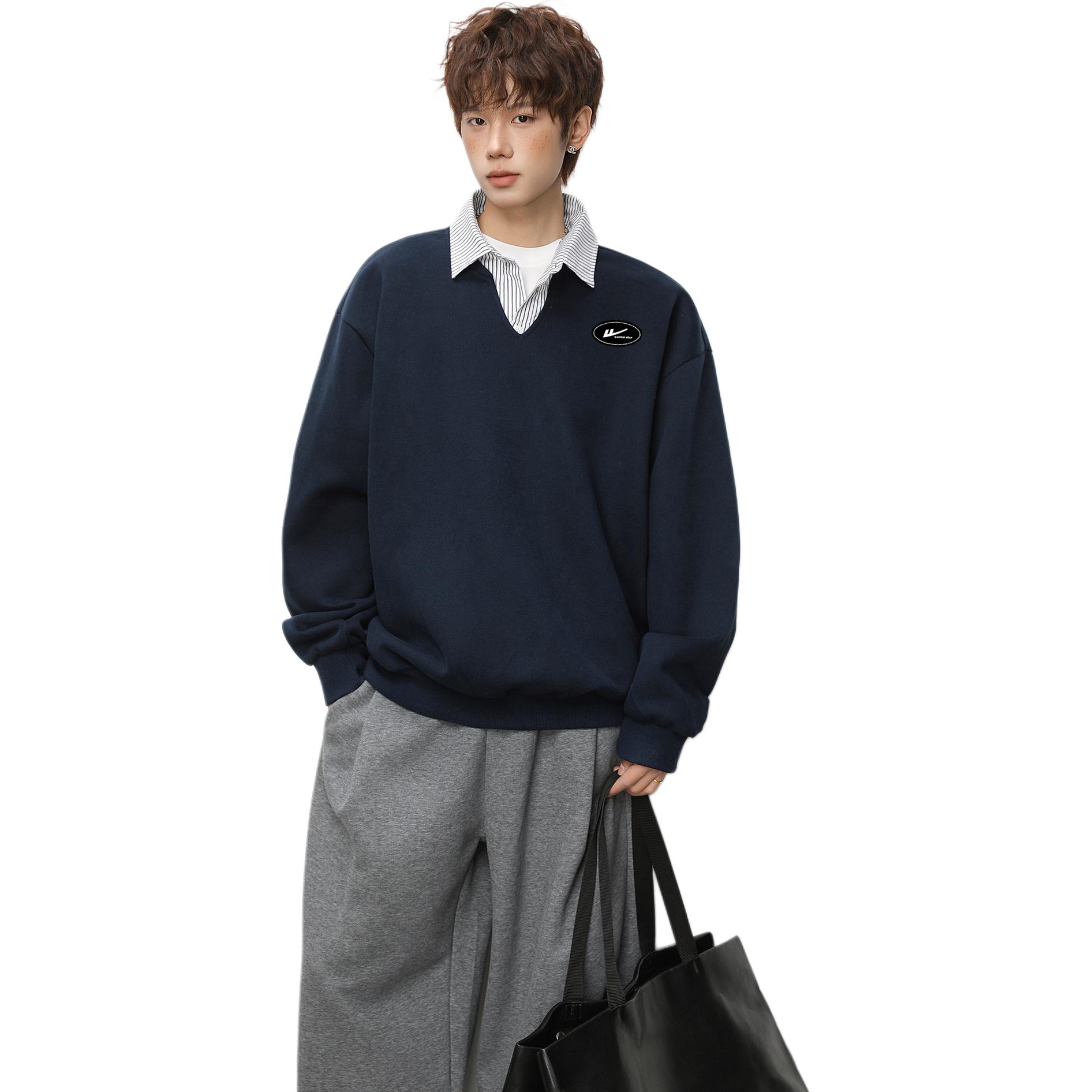 

Свитшот Unisex Lapel Moderate Mock Two Piece WARRIOR, темно-синий (diy badge)