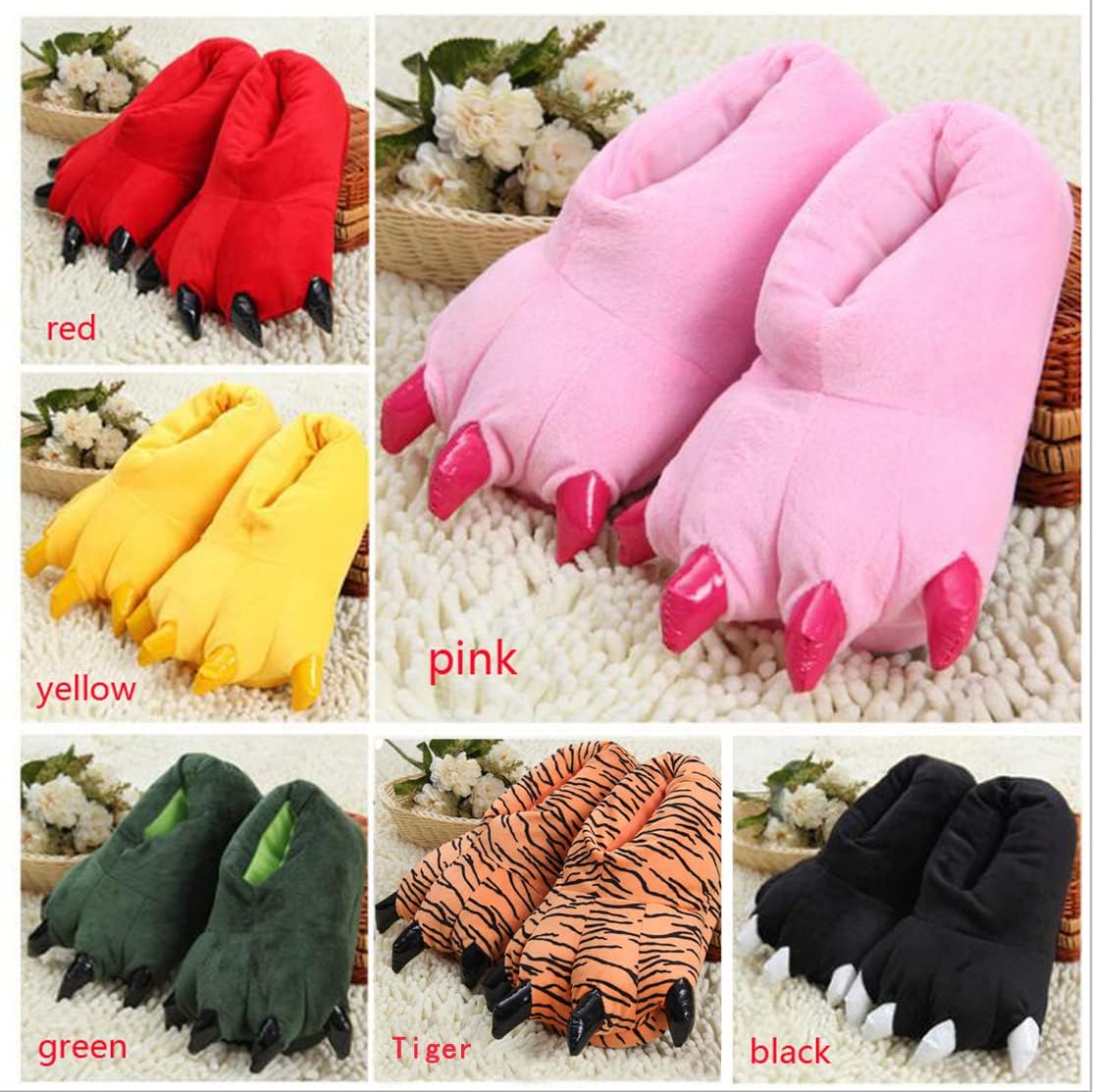 Взрослые плюшевые тапочки в виде лап динозавра - теплые домашние тапочки с когтями WYIKE, зеленый — фото 2