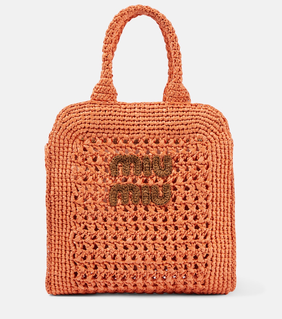 

Маленькая сумка-шоппер из рафии Miu Miu, Tulipano+Cognac