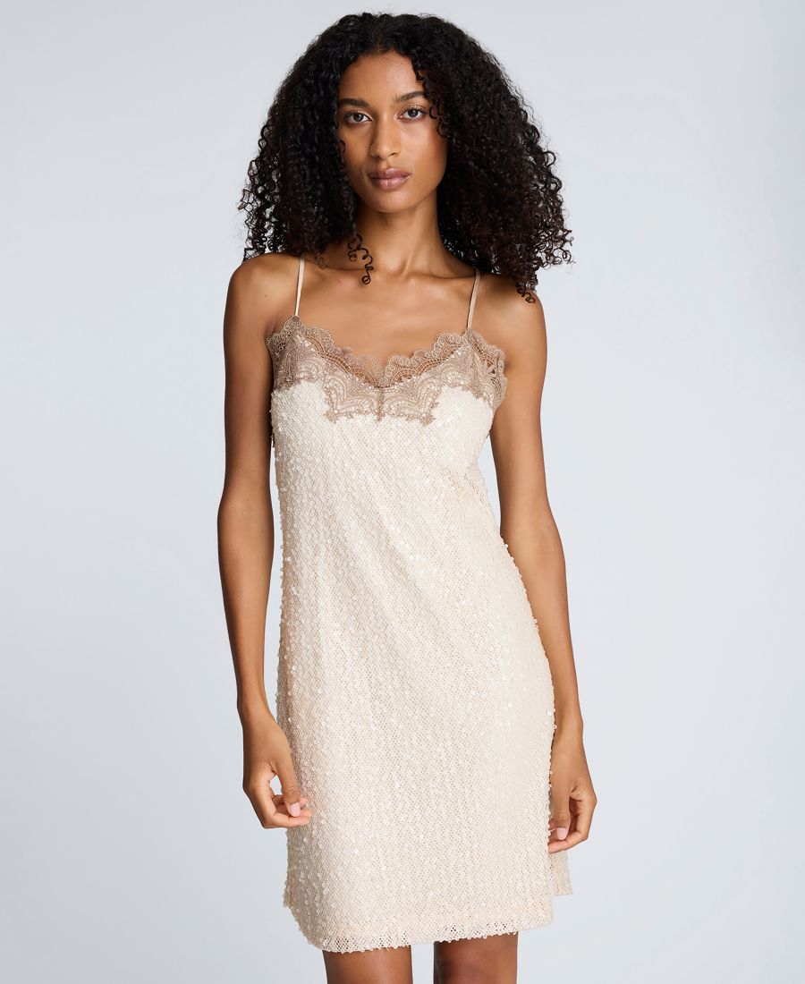 

Платье-комбинация с кружевной отделкой и пайетками Kenneth Cole, Oyster