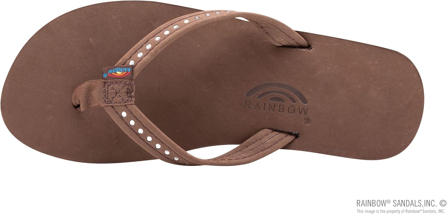 Детские сандалии Rainbow, один слой, премиум-кожа с узким ремешком с кристаллами Rainbow Sandals, эспрессо — фото 3