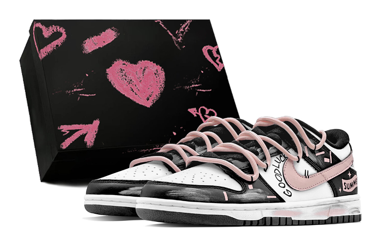 

Кроссовки Nike Dunk Skateboarding Shoes Women's Low-top Pink, черный/розовый